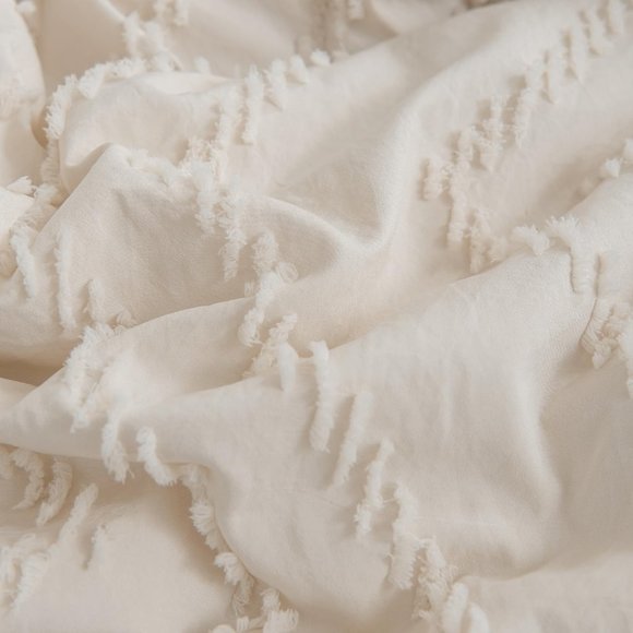Chevron Tuft Cream Natural White Ivory California King Size Zigzag Comforter Set - Picture 5 of 12